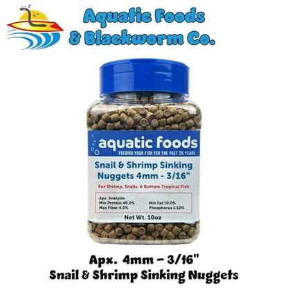 Snail & Shrimp 4mm-3/16 Sinking 40% Protein Nuggets for Snails, Shrimp, Axolotl, Salamanders, All Bottom Tropical Fish...10oz Jar