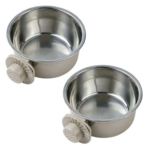 2Pcs Pets Lightweight Stainless Steel Bowl,Removable Stainless Steel Pet Hanging Food Water Feeder Bowl for Puppy Dog Cat Rabbit Ferret Bird Gunea Pigs (Gray-Large) - size: Gray-Large