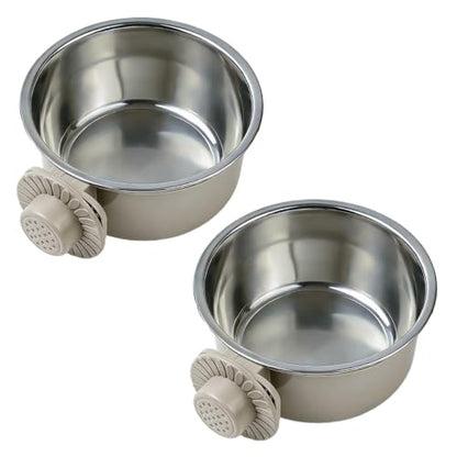 2Pcs Pets Lightweight Stainless Steel Bowl,Removable Stainless Steel Pet Hanging Food Water Feeder Bowl for Puppy Dog Cat Rabbit Ferret Bird Gunea Pigs (Gray-Large) - size: Gray-Large