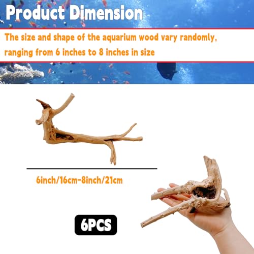 Hamiledyi 6PCS Aquarium Driftwood 6-8in Natural Spider Wood Branches Reptiles Aquarium Fish Tank Decoration Assorted - size: Spiderwood (6-8in 6PCS)
