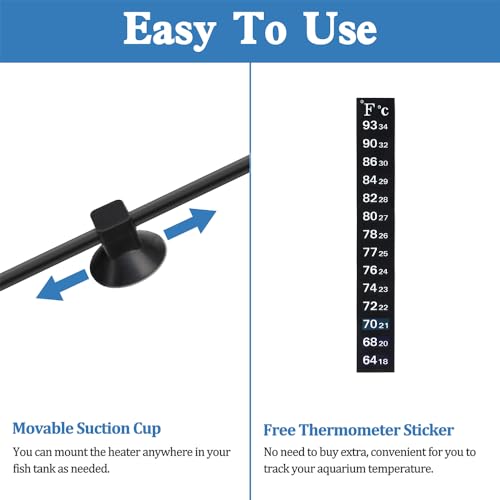 DaToo Super Mini Aquarium Heater 6 Watts Small Fish Tank Flat Heater 6W with Free Thermometer Strip Submersible Slim Betta Heater for Up to 2 Gallon Desktop Aquariums