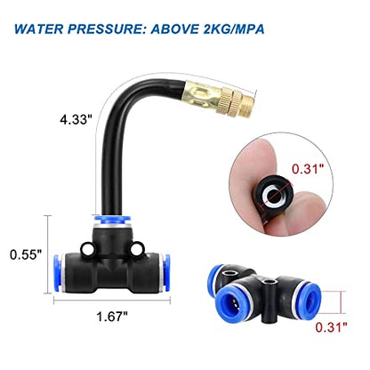 5Packs Brass Misting Nozzles Tee with 4inch Built in Hose 360° Rotation | Adjustable Water Mister Nozzles Thread Sprayer for Outdoor Cooling System 0.043" (1.1 mm) - size: 1 Way - 4inch Hose