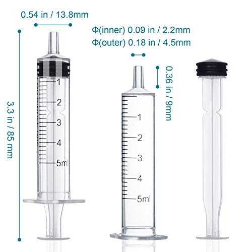 60Pack 5ml Syringe Without Needle - 5 ml Small Plastic Syringes Sterile Individually Packed with Cap for Lab Medicine Student Measuring Liquid and Pet Dog Cat Baby Feeding Oral Colostrum ( 5cc /ml )