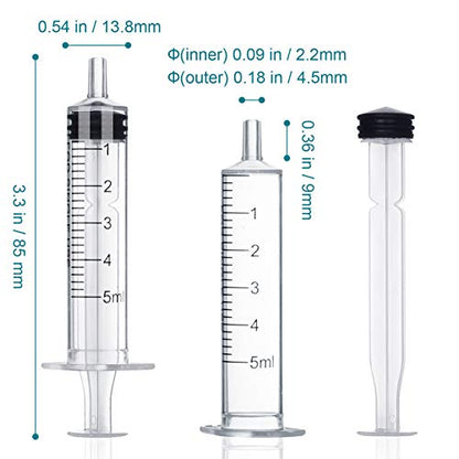 60Pack 5ml Syringe Without Needle - 5 ml Small Plastic Syringes Sterile Individually Packed with Cap for Lab Medicine Student Measuring Liquid and Pet Dog Cat Baby Feeding Oral Colostrum ( 5cc /ml )
