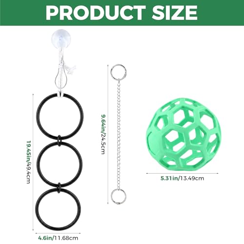 Snake Enrichment Toys for Ball Python, Includes Jungle Gym Ball with Chain, Climbing Rings for Small Corn Snake, Small Reptiles Exploring&Climbing Accessories