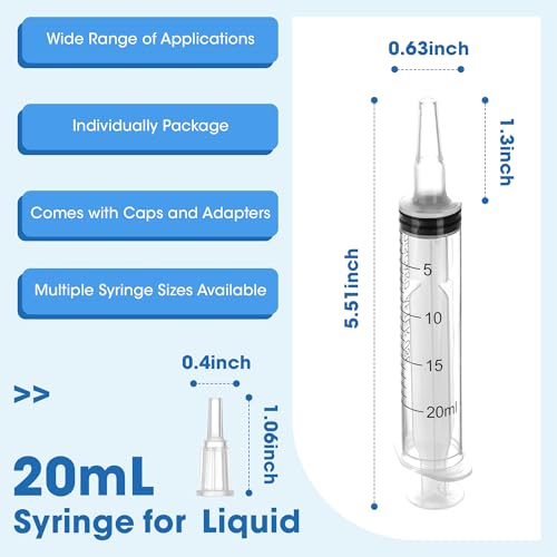 20mL Plastic Syringe for Liquid - 3 Pack Large Syringes with Adapter | Individually Wrapped for Scientific Labs, Feeding, Oil Filling - style: 20mL