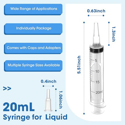 20mL Plastic Syringe for Liquid - 3 Pack Large Syringes with Adapter | Individually Wrapped for Scientific Labs, Feeding, Oil Filling - style: 20mL