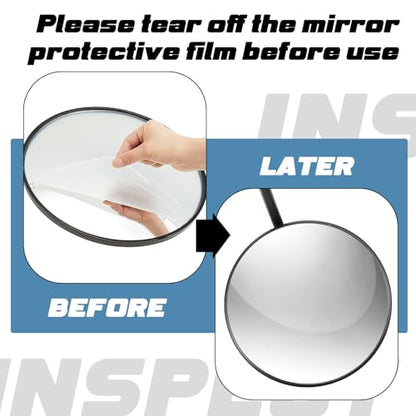 Barydat 2 Pack Under Vehicle Inspection Mirror with Telescoping Handle and Light 12 Inch Diameter Security Angle Adjustment Handheld Inspection Mirror for Under Car Truck Equipment Over Shelf - size: 12 Inch