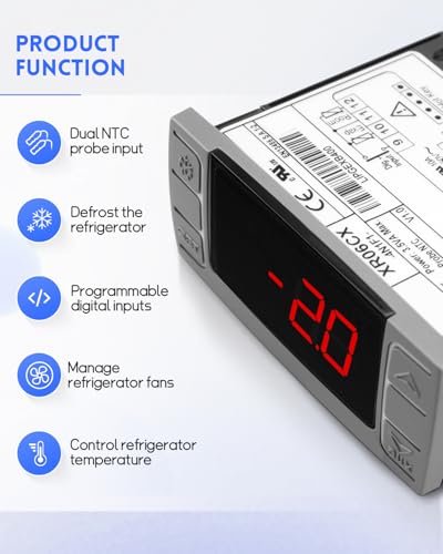 Fit for Dixell XR06CX-4N1F1 Temperature Controller with Temperature Sensing Probe，Digital Thermostat Controller Fit for 120V 50-60hz Commercial Refrigerators/ Freezer - style: XR06CX-4N1F1