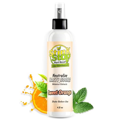 Plant-Based Odor Eliminator Spray: Multi-Use Natural Odor Neutralizer for Bathrooms, Trash Cans, Diaper Pails, Cars, Shoes, Pet Odors, Post Poop and Musty Rooms (4 fl oz, Sweet Orange) - size: 4 Fl Oz (Pack of 1)