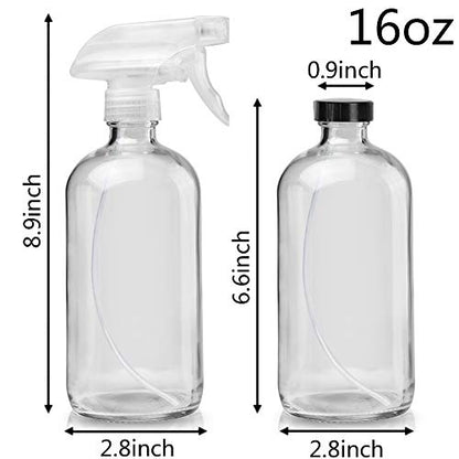 Glass Spray Bottles Empty 16oz Boston Round Bottle Refillable Container for Essential Oils with Funnel Lables Cleaning Products Aromatherapy Lotions Liquid Soaps (WhiteWhite) - color: A-Clear