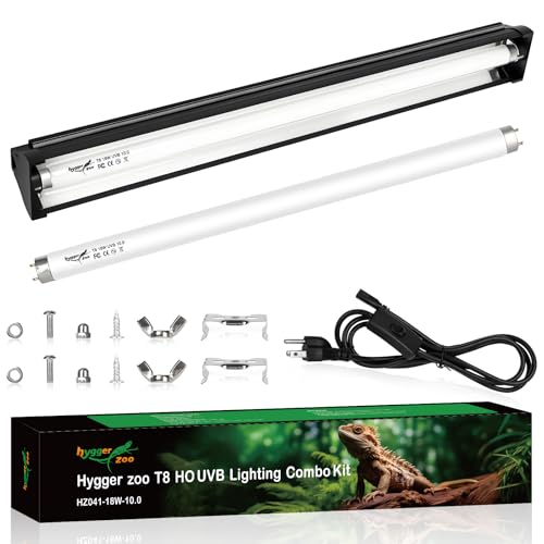 T8 UVB Reptile Light Fixture HO UVB Bulb Lighting Combo Kit 18W Reptile Light Bar Terrarium Hood 10.0 UVB Light Bulb Fluorescent Tube UVA UVB Desert Lamp for Bearded Dragon Tropical and Deserts | T8 UVB Reptile Light Fixture HO UVB Bulb Lighting Combo Kit