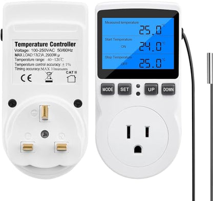 Diymore Digital Thermostat Controller - Plug-in Temperature Controller for RVs, Reptile Terrariums, and Greenhouses (1800W, -40°F to 248°F) - color: Plug in Digital Thermostat