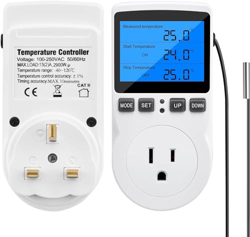 Diymore Digital Thermostat Controller - Plug-in Temperature Controller for RVs, Reptile Terrariums, and Greenhouses (1800W, -40°F to 248°F) - color: Plug in Digital Thermostat