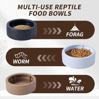 6 Pack Anti-Escape Reptile Food Dish Bowls, Plastic Worm Water Dish | Mealworm Feeder Cups for Small Gecko, Lizards, Bearded Dragon, Chameleon 2.83" W x 2.83" D x 0.98" H, 3 Colors