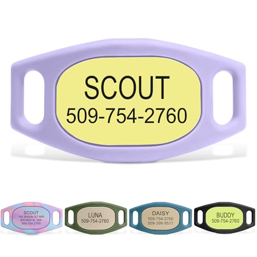 GoTags Active Silent Dog Tag, Personalized Engraved Silicone Pet ID Tags | Soundless Quiet Slide On Nameplate for Cat Collars with Name and Number, No More Jingling Tags (Herbal Bloom, Medium) - color: Active Herbal Bloom, size: Medium (Pack of 1)