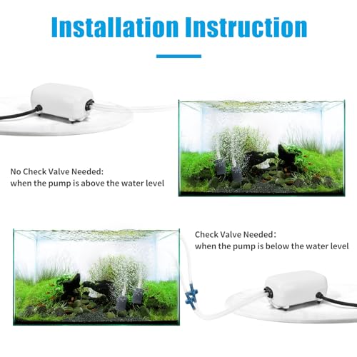 AQUANEAT Aquarium Air Pump for 20-210 Gallon Tank, Fish Air Bubbler, Hydroponic Oxygen Aerator with Stones, Airline Tubing, Check Valves - size: 150-210 Gallons