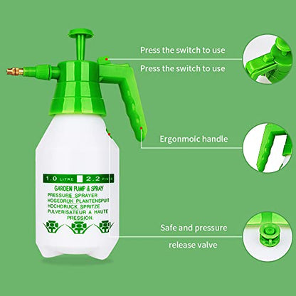 Garden Pump Sprayer,68oz/34oz Hand-held Pressure Sprayer Bottle for Lawn with Safety Value&Adjustable Nozzle, for Watering,Spraying Weeds,Home Cleaning and Car Washing,0.5 Gallon - size: 51oz
