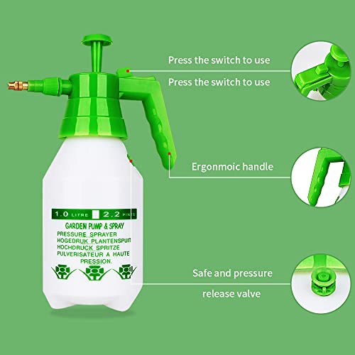 Garden Pump Sprayer,68oz/34oz Hand-held Pressure Sprayer Bottle for Lawn with Safety Value&Adjustable Nozzle, for Watering,Spraying Weeds,Home Cleaning and Car Washing,0.5 Gallon - size: 68oz