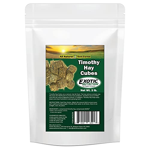 Timothy Hay Cubes 3 lb - 100% All Natural, High Fiber, Sun Cured Timothy Grass Food & Treat - Rabbits, Guinea Pigs, Chinchillas, Degus, Prairie Dogs, Tortoises, Hamsters, Gerbils, Rats & Small Pets - size: 3 Pound (Pack of 1)