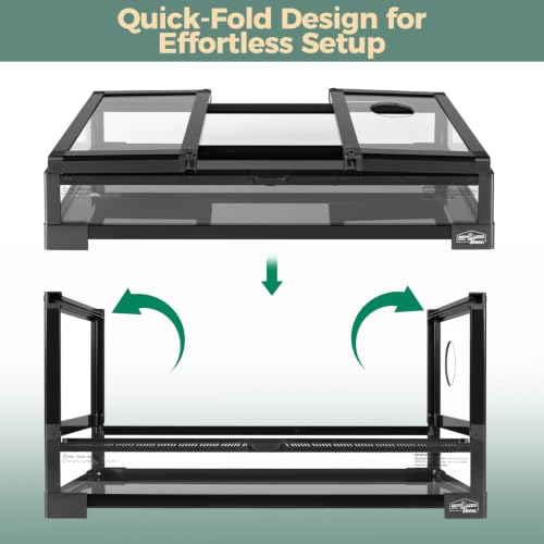 15 Gallon Full Glass Reptile Tank, Quick Fold Reptiles Enclosure with Waterproof Base, Top Screen Ventilation, 24" x 12" x 12" Front Opening Terrarium for Gecko, Lizard, Hermit Crab, Frog - size: 24" x 12" x 12"