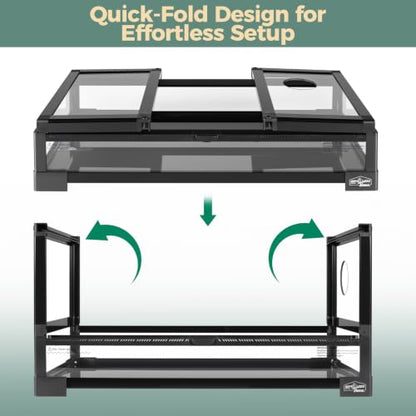 15 Gallon Full Glass Reptile Tank, Quick Fold Reptiles Enclosure with Waterproof Base, Top Screen Ventilation, 24" x 12" x 12" Front Opening Terrarium for Gecko, Lizard, Hermit Crab, Frog - size: 24" x 12" x 12"