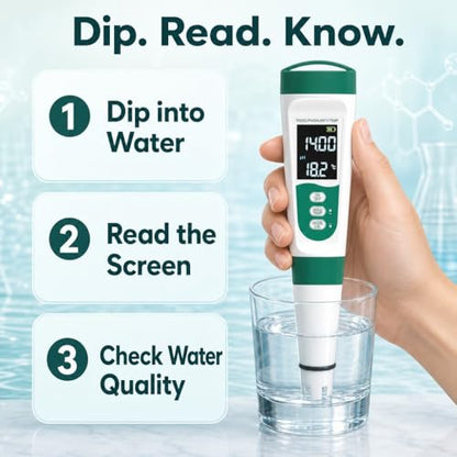 5 in 1 Water Quality Tester, Digital pH TDS EC Salinity Temperature Meter with Backlit LCD & ATC, Portable Pen Test Kit for Hydroponics Aquarium Fish Tank Pool Spa Drinking Water
