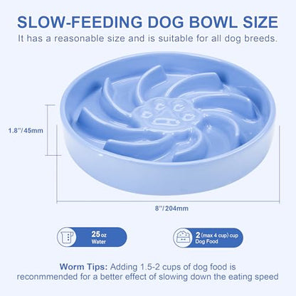 Ceramic Slow Feeder Dog Bowl, 3 Cup Dog Food or 25oz Water, Slow Eating Bowl for Middle Breed, Maze Puzzle Feeder for Fast Eaters, Anti-Choking Stop Bloat, Non-Slip BPA Free (Blue) - color: Blue
