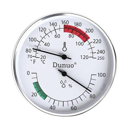 4-Inch Aluminum Sauna Thermometer Hygrometer, °F/°C Dual Scale | Aluminum Housing, Anti-Fog Glass, Easy Calibration, Heat & Humidity Resistant, Battery-Free, Fits Steam & Finnish Sauna