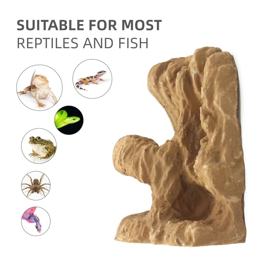 Reptile Hide Shale Scape Step Ledge Backdrop, Reptile Corner Rock Basking Platform Cave Hideout Tank Accessories Decorations, Great for Reptiles, Amphibians, Leopard Gecko, Snake, Frogs, Turtle - style: Medium-9.6*4.9*4.9