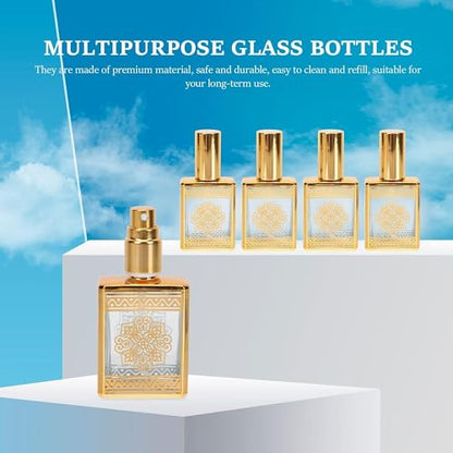 4PCS Perfume Bottle Spray Refillable Glass Spray Bottles Terrarium Travel Refillable Mini Perfume Glass Containers Packaging (Golden)