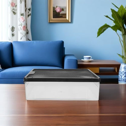 Reptile Terrarium Tank and Breeding Box with Black Frame, Anti-Escape Plastic Enclosure for Snakes, Frogs, Turtles, and Small Pets, Ventilated Habitat Suitable for Reptile Pet Care