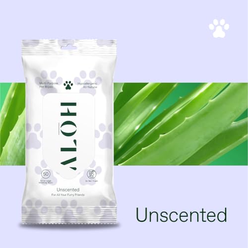 ALŌH Hypoallergenic Multi-Purpose Pet Wipes, All-Natural & Unscented | Grooming & Cleaning Wipes for Paws, Butt, Face & Body - Sensitive Skin Safe with Coconut & Avacado Oil - 3 x 50ct (150ct) - color: Unscented (3 Pack)