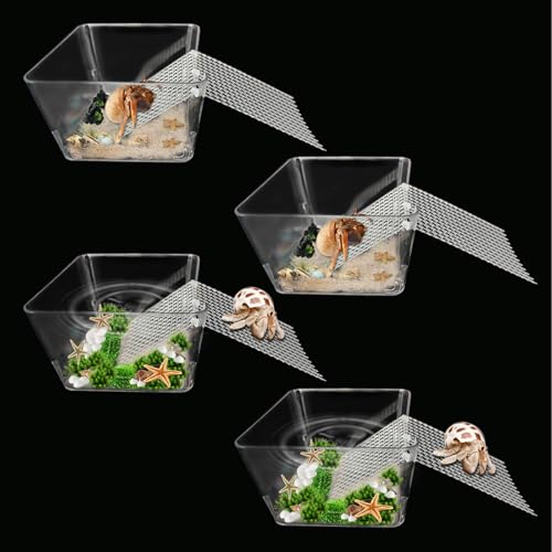 4 Packs Hermit Crab Water Tank - Ideal Hermit Crab Pool Combination - Water Tank with Cuttable Climbing Ramp - size: Small*4