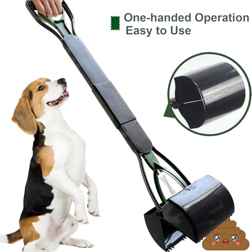 32'' Pooper Scooper for Large Small Dogs Heavy Duty, Long Handle Poop Scoop for Yard, Grass, Gravel, Dog Poop Grabber with High Strength Material and Durable Spring（Dark Green） - size: 1 Piece(32-inch length)Dark Green