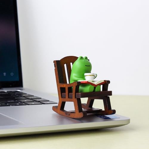 Refintural Miniature Frog Figurines - Funny Frog Sculpture for Shelf, Desk Decoration - Frog Desk Accessories - Perfect Cute Frog Gift for Frog Lovers（Rocking Chair） - color: 01-frog-rocking Chair