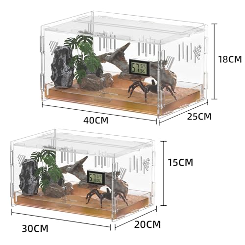 Reptile Terrariums with Temperature Hygrometer, 15.7"x9.9"x7.1" Acrylic Breeding Box Terrarium Cage Tank for Small Reptiles, Insects, Home Office (Terrestrial) - size: Terrestrial--L (Tray)