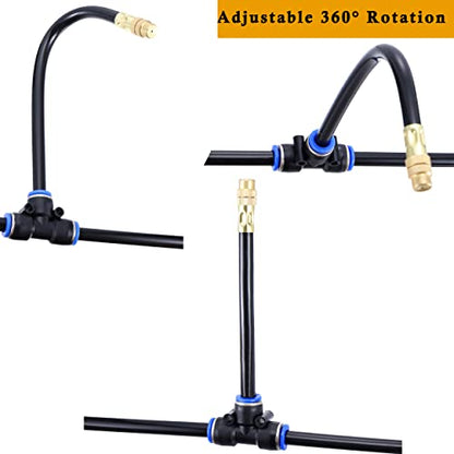 5Packs Brass Misting Nozzles Tee with 8inch Built in Hose 360° Rotation | Adjustable Water Mister Nozzles Thread Sprayer for Outdoor Cooling System 0.043" (1.1 mm) - size: 1 Way - 8inch Hose
