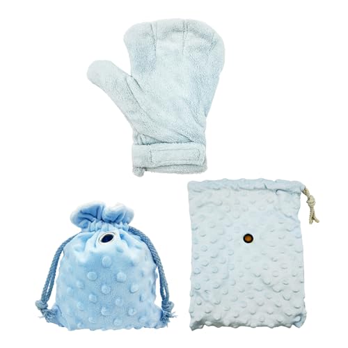 3 Pack Sugar Glider Tote Plush Sleeping Pouches and Anti Bite Calming Mitten, Warm Sleeping Bag Portable Drawstring Bonding Pouch Soothing Glove for Small Pets (Blue) - color: Blue