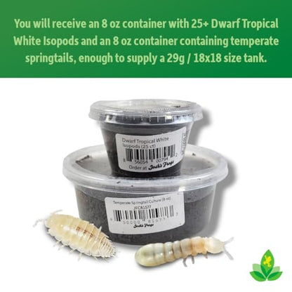 Josh's Frogs Isopods and Springtails Bundle, 25 ct/8 oz | Dwarf Tropical White Isopods, Temperate Springtails, Bioactive Clean Up Crew Bugs