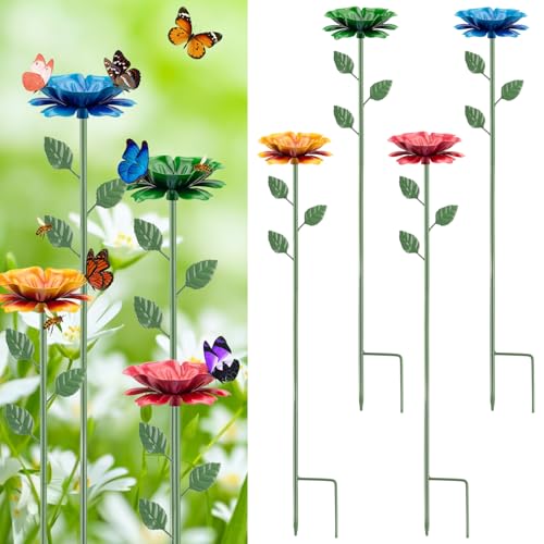 4 Pack Bee Watering Station, Bee Feeder Metal Butterfly Water Feeder | with Flower Design Colorful Butterfly Bee Bath Bowl for Outdoor Yard Garden Decor - size: 4 Pack