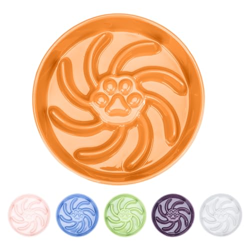 Ceramic Slow Feeder Dog Bowl, 3 Cup Dog Food or 25oz Water, Slow Eating Bowl for Middle Breed, Maze Puzzle Feeder for Fast Eaters, Anti-Choking Stop Bloat, Non-Slip BPA Free (Orange) - color: Orange