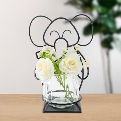 Desktop Glass Planter Hydroponics Vase, Planter Round Vase with Holder for Home Decoration, Modern Creative rabbit Plant Terrarium Stand, Scindapsus Container | Planter Round Vase with Holder for Home Decoration, Modern Creative Terrarium Stand, Great for