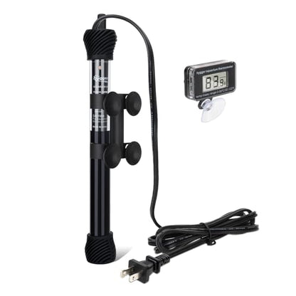 hygger ETL Certification Aquarium Heater, 50W/100W/200W/300W Submersible Fish Tank Thermostat Heater with Firm Double Pair Suction Cups for Coral Saltwater and Freshwater Tank with Thermometer (200W) - size: 200W