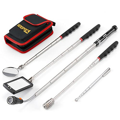 Telescoping Magnetic Pickup Tool Set, Inspection Mirror Telescoping, LED Flashlight, Cool Gadgets for Men, Stocking Stuffers, Gifts for Dad, Husband, Kids, Boyfriend, Magnet Stick(Red) - color: Red