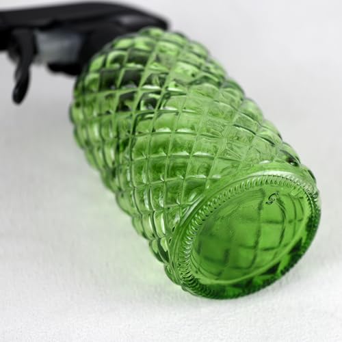 12Oz Glass Plant Spray Bottle, Gem Pattern Glass Sprayer, Watering Can with Black Plastic Top Pump, Handheld Watering Can for Indoor Outdoor Potted Plants and Greenery (Green) - color: Green
