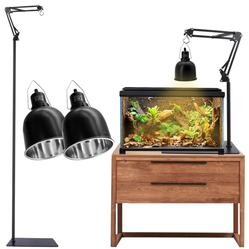 MECESOR 2 Packs 5.5 Inch Reptile Light Fixture and Reptile Lamp Stand Adjustable Height 15.7-73.6inch with 360°Adjustable Swing Arm