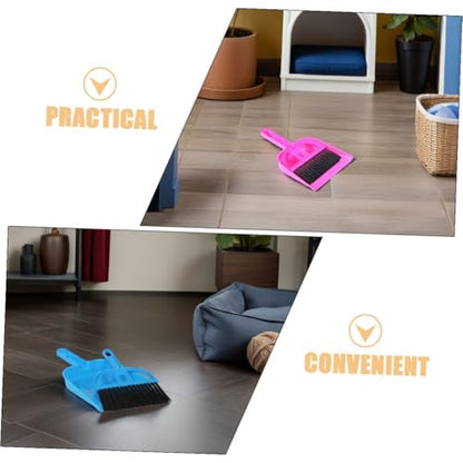 Uonlytech Mini Dustpan and Brush Set 10pcs for Small Pet Cage Cleaning, Compact Handheld Broom and Dustpan Kit for Hamster, Chinchilla, Hedgehog, Reptile Habitats, Bright Pink and Blue