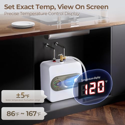 Electric Tank Water Heater, 8-Gallon Under Sink Instant Hot Water Tank，Equipped with Digital Temperature Display for RV, Camper, Kitchen, Food Truck，Wall or Floor Mounted, Grey - color: Gray, style: 8 Gallon