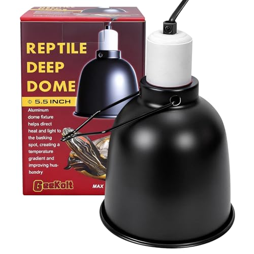 5.5 Inch Reptile Deep Dome Light Fixture - UVB Heat Lamp Holder with Ceramic Socket for Bearded Dragons, Geckos, Turtles - Hanging Hook Design with Safety Switch for Terrarium Lighting